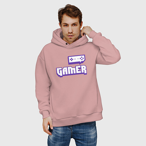 Мужское худи оверсайз Twitch Gamer / Пыльно-розовый – фото 3