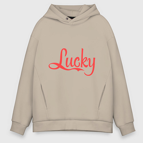 Мужское худи оверсайз Lucky logo / Миндальный – фото 1