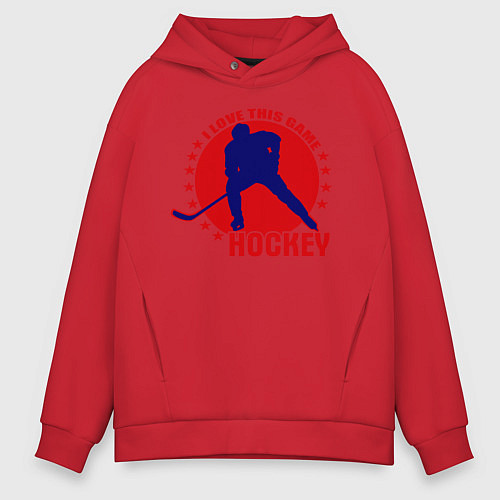 Мужское худи оверсайз I love this Hockey / Красный – фото 1