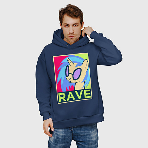 Мужское худи оверсайз DJ Pon-3 RAVE / Тёмно-синий – фото 3