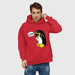 Толстовка оверсайз мужская Пингвин: Linux, цвет: красный — фото 2