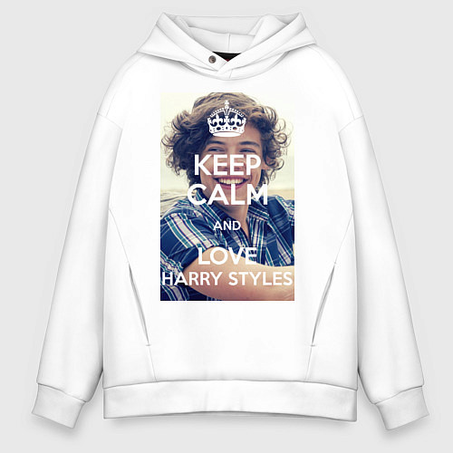 Мужское худи оверсайз Keep Calm & Love Harry Styles / Белый – фото 1