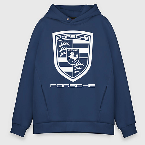 Мужское худи оверсайз PORSCHE / Тёмно-синий – фото 1