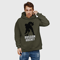 Толстовка оверсайз мужская Russian Black Hockey, цвет: хаки — фото 2