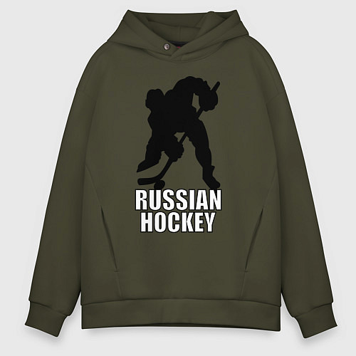 Мужское худи оверсайз Russian Black Hockey / Хаки – фото 1