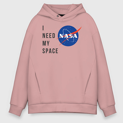 Мужское худи оверсайз Nasa i need my space / Пыльно-розовый – фото 1