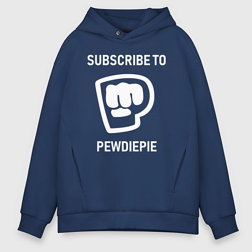 Мужское худи оверсайз Subscribe to PewDiePie / Тёмно-синий – фото 1
