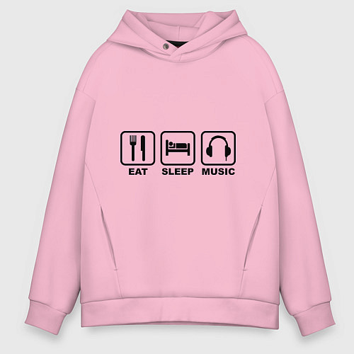 Мужское худи оверсайз Eat Sleep Music / Светло-розовый – фото 1