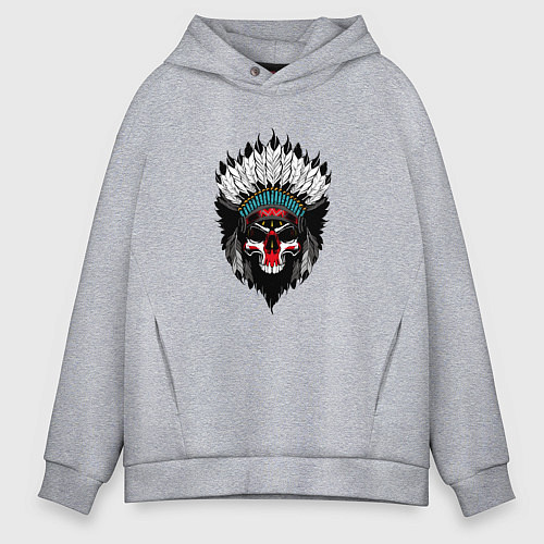 Мужское худи оверсайз Череп индейца в перьях / Меланж – фото 1