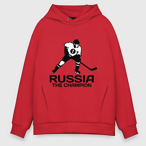 Мужское худи оверсайз Russia: Hockey Champion / Красный – фото 1