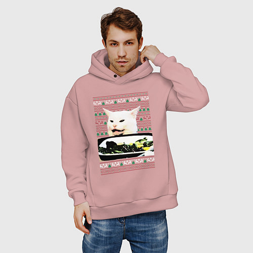 Мужское худи оверсайз Woman Yelling at a Cat / Пыльно-розовый – фото 3