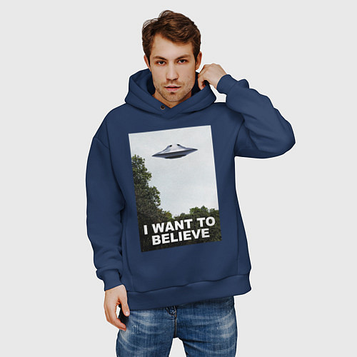 Мужское худи оверсайз I WANT TO BELIEVE / Тёмно-синий – фото 3