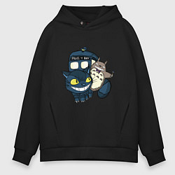 Толстовка оверсайз мужская Tardis Totoro, цвет: черный