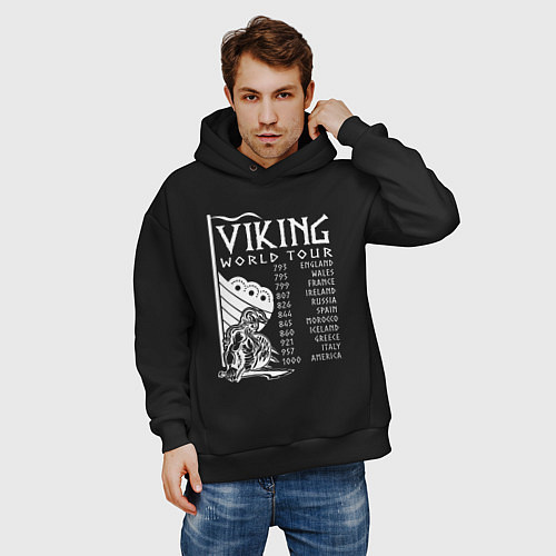 Мужское худи оверсайз Viking world tour / Черный – фото 3