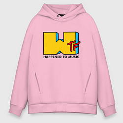 Толстовка оверсайз мужская WTF happened to music, цвет: светло-розовый