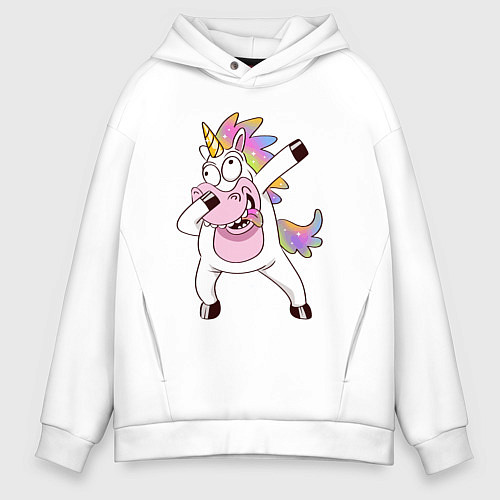 Мужское худи оверсайз Dabbing Unicorn / Белый – фото 1