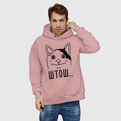 Мужское худи оверсайз Штош Вежливый котик мем / Пыльно-розовый – фото 3