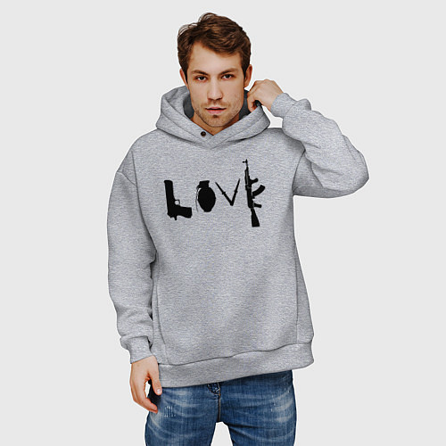 Мужское худи оверсайз Banksy LOVE / Меланж – фото 3