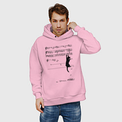 Толстовка оверсайз мужская Music cat, цвет: светло-розовый — фото 2