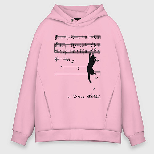 Мужское худи оверсайз Music cat / Светло-розовый – фото 1