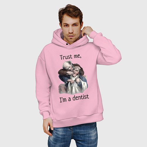 Мужское худи оверсайз Trust me, I'm a dentist / Светло-розовый – фото 3