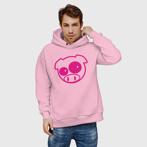 Мужское худи оверсайз Subaru Power Pig / Светло-розовый – фото 3