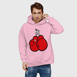 Толстовка оверсайз мужская Боксерские перчатки, цвет: светло-розовый — фото 2