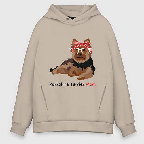 Мужское худи оверсайз Yorkshire terrier mom / Миндальный – фото 1