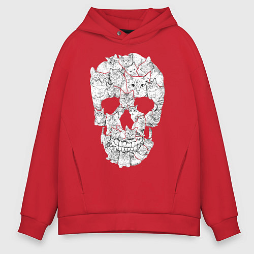 Мужское худи оверсайз ЧЕРЕП ИЗ КОТИКОВ / Красный – фото 1