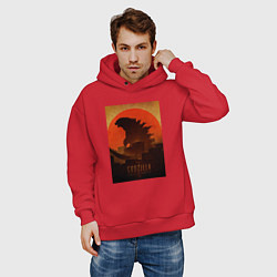Толстовка оверсайз мужская Godzilla and red sun, цвет: красный — фото 2