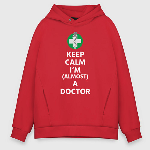 Мужское худи оверсайз Keep calm I??m a doctor / Красный – фото 1