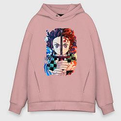 Толстовка оверсайз мужская KIMETSU NO YAIBA, цвет: пыльно-розовый