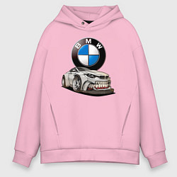 Толстовка оверсайз мужская BMW оскал, цвет: светло-розовый