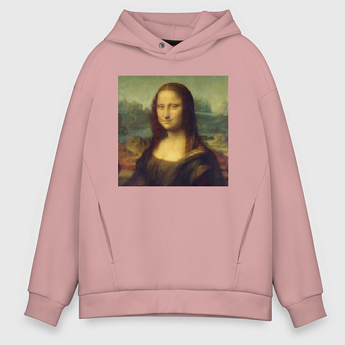 Мужское худи оверсайз Mona Lisa pixels / Пыльно-розовый – фото 1