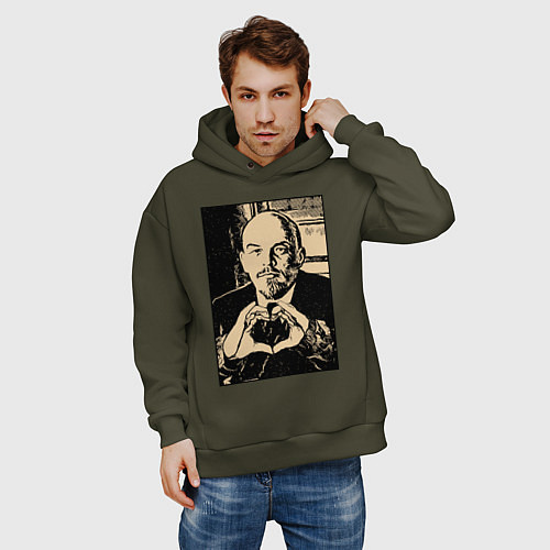 Мужское худи оверсайз Ленин Oko / Хаки – фото 3
