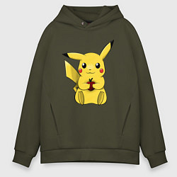 Толстовка оверсайз мужская Пикачу, цвет: хаки