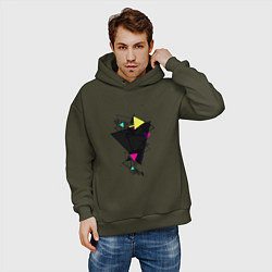 Толстовка оверсайз мужская Геометрия треугольники, цвет: хаки — фото 2