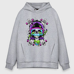 Толстовка оверсайз мужская Crazy skull - skateboard, цвет: меланж