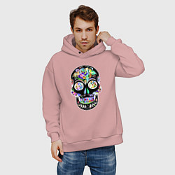 Толстовка оверсайз мужская Flowers - Art skull, цвет: пыльно-розовый — фото 2