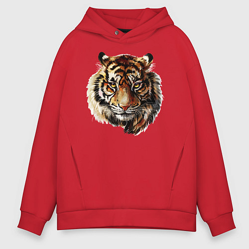 Мужское худи оверсайз Тигр Tiger / Красный – фото 1