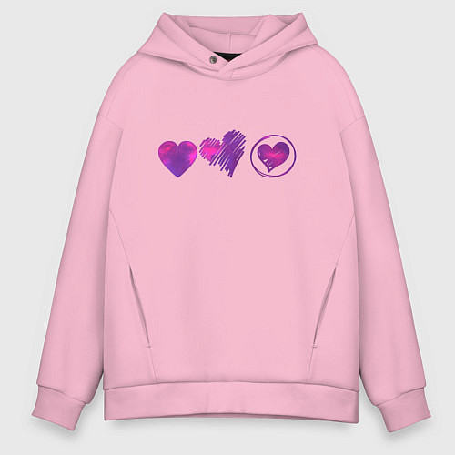 Мужское худи оверсайз Сердца цветные / Светло-розовый – фото 1