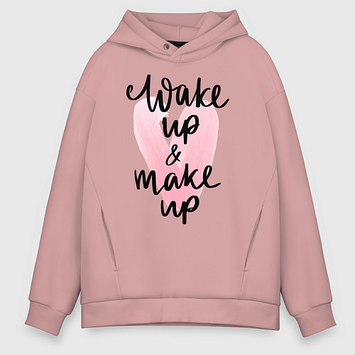 Мужское худи оверсайз Wake up & Make up / Пыльно-розовый – фото 1