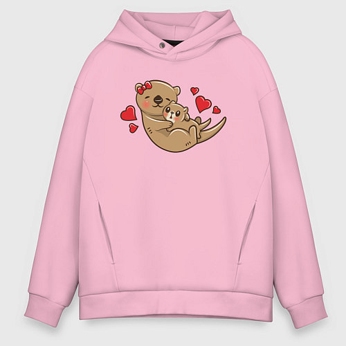 Мужское худи оверсайз Милая морская выдра / Светло-розовый – фото 1