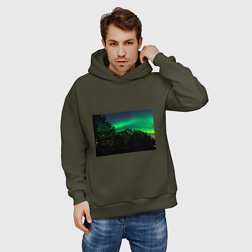 Мужское худи оверсайз Северное сияние / Хаки – фото 3