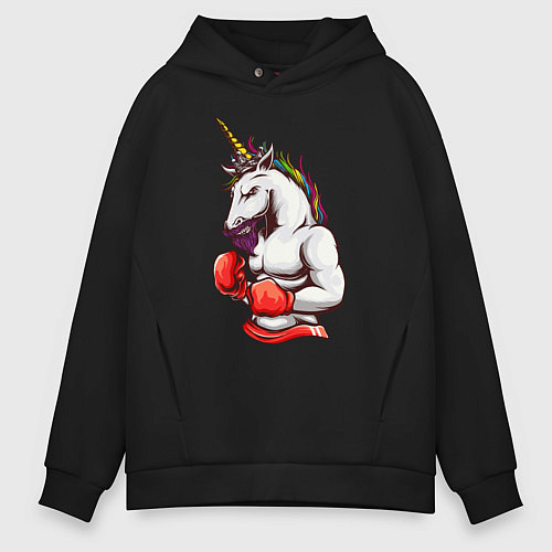 Мужское худи оверсайз Единорог боксер / Черный – фото 1