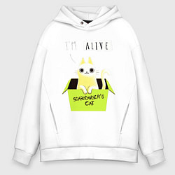 Толстовка оверсайз мужская Кот спереди жив, а сзади, цвет: белый