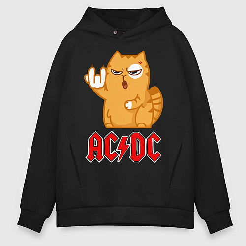 Мужское худи оверсайз ACDC rock cat / Черный – фото 1