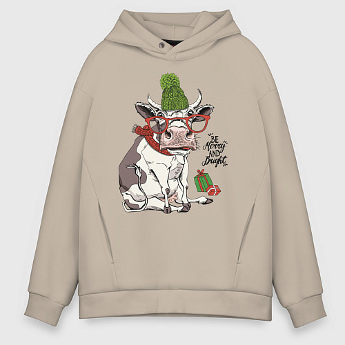 Мужское худи оверсайз Be Merry and Bright / Миндальный – фото 1
