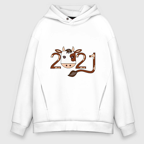 Мужское худи оверсайз Бык 2021 / Белый – фото 1