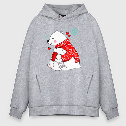 Мужское худи оверсайз Медведица с медвежонеком / Меланж – фото 1